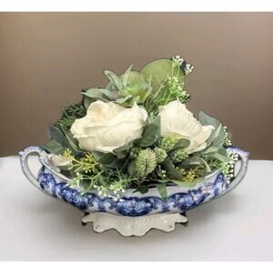 Antique Johnson Bros England Flow Blue Casserole Tureen READ 12.5"